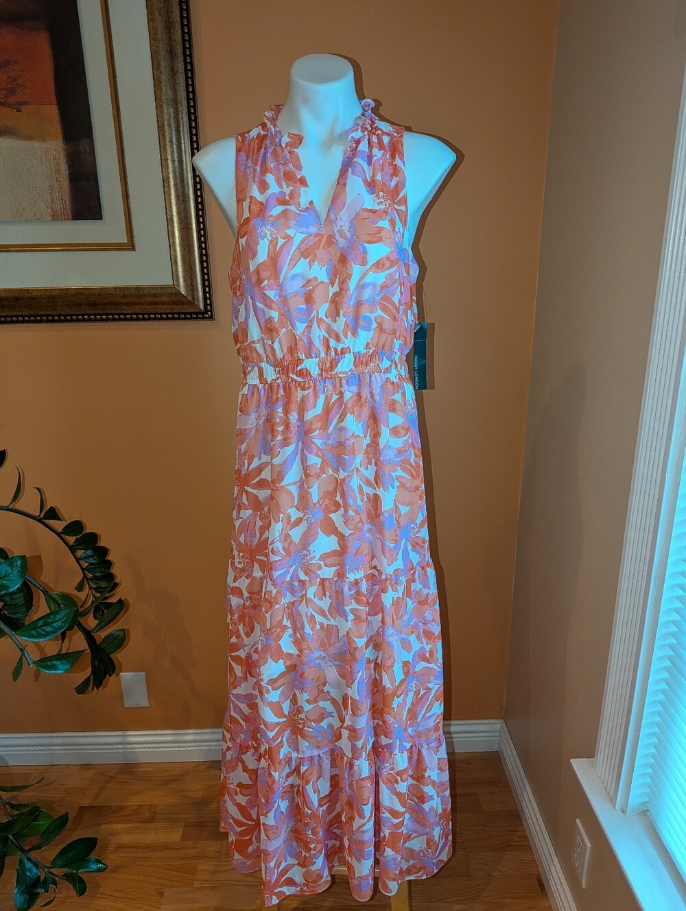 New Maggy London Sleeveless Coral Floral Maxi Dress Size M 🪸